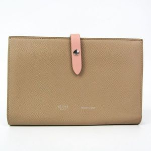 Celine AUTHENTIC Strap Large Multifunction Long Wallet Beige Peach Pink Clutch